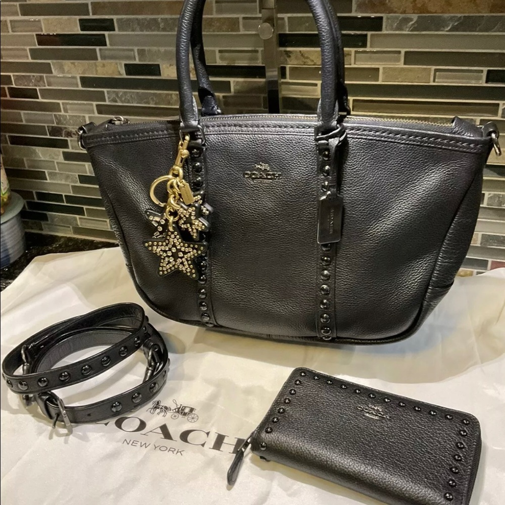 Coach Central Satchel with Lacquer Rivets 36306 and matching wallet